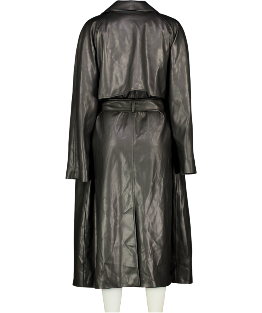 M&S Collection Black Faux Leather Trench Coat UK 22
