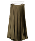 ZARA Green Khaki Satin Pleated Maxi Skirt UK S