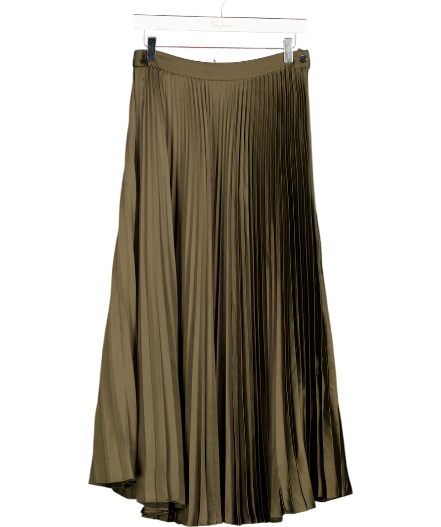 ZARA Green Khaki Satin Pleated Maxi Skirt UK S