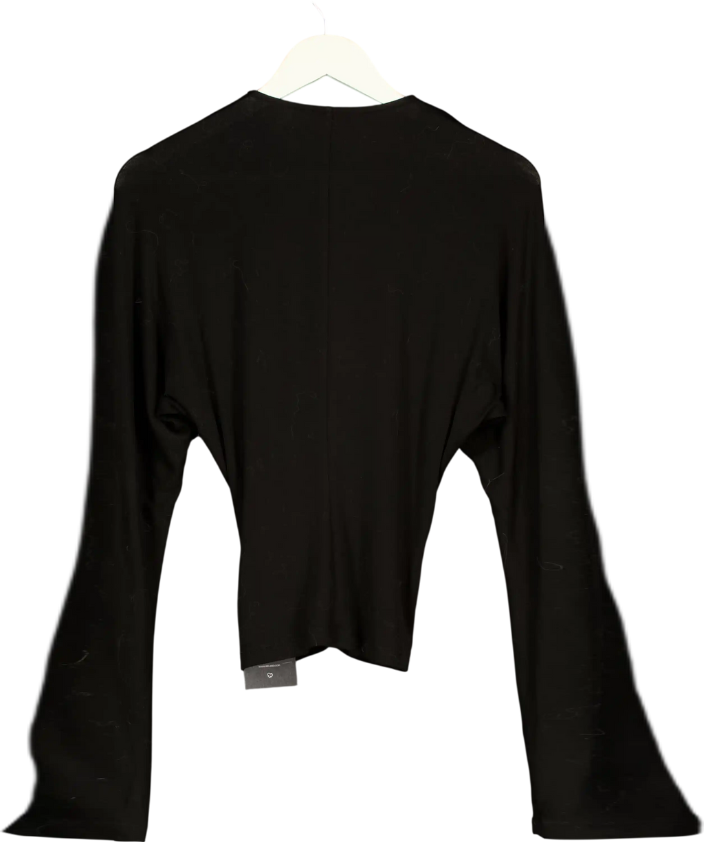Rarely Alike Black V Neck Zip Up Long Sleeve Top UK S