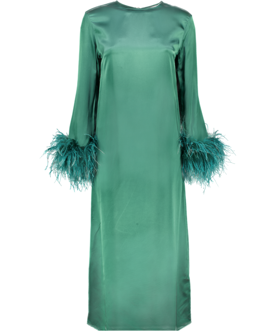 SLEEPER Suzi Maxi Dress With Detachable Feathers In Green UK S