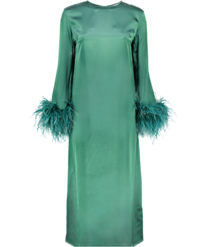 SLEEPER Suzi Maxi Dress With Detachable Feathers In Green UK S
