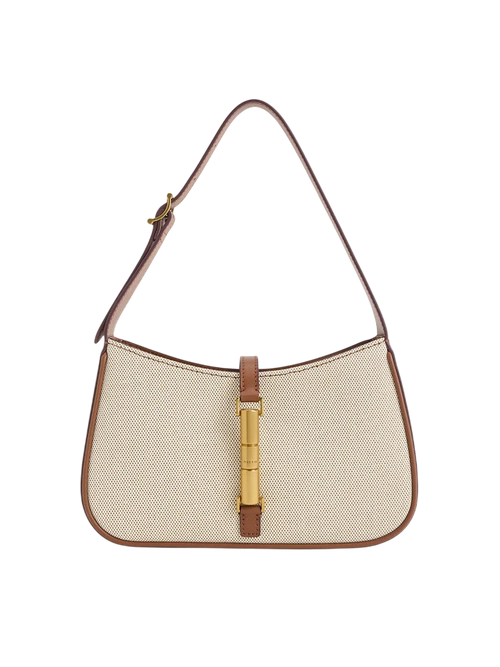 CHARLES & KEITH Brown Cesia Canvas Metallic-accent Shoulder Bag