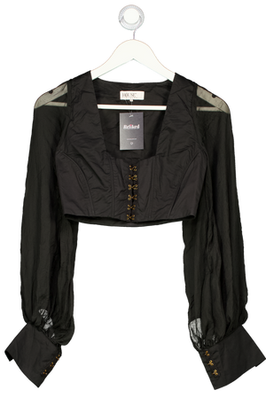 HOUSE OF CB Black Chiffon Sleeve Cropped Long Sleeve Corset Top UK S