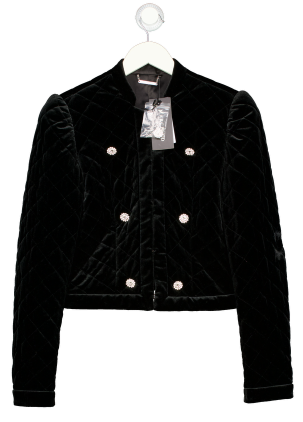MARCIANO GUESS Black Quilted Velvet Embellished Button Jacket UK S