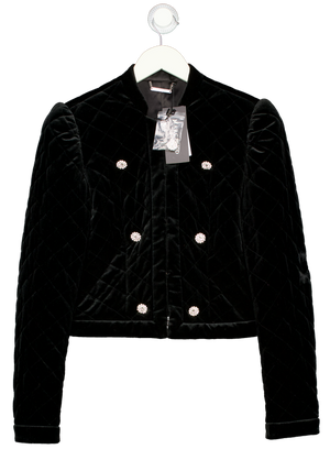 MARCIANO GUESS Black Quilted Velvet Embellished Button Jacket UK S