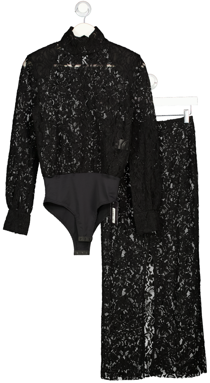 DE SAVARY LONDON Black Lace Bodysuit And Midi Skirt Set UK XS