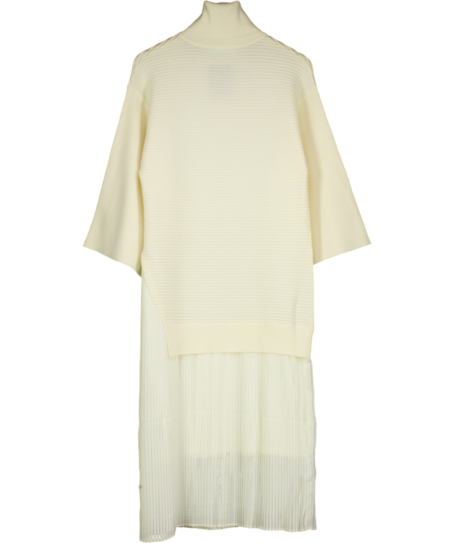 LEEM Cream Combined Fabric Pleated Hem Dress UK M