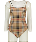 BURBERRY Archive Beige Iconic Check One-piece Swimsuit UK S