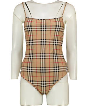 BURBERRY Archive Beige Iconic Check One-piece Swimsuit UK S