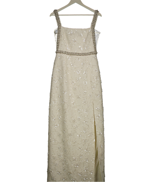 HORTONS ENGLAND Cream Pearl Embellished Boucle Fleur Ivory Gown UK 10