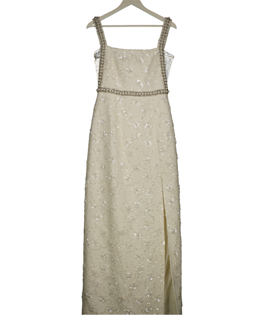 HORTONS ENGLAD Cream Pearl Embellished Boucle Fleur Ivory Gown UK 10