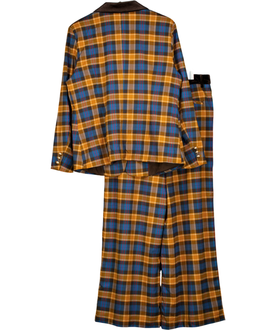 MONSOON X Sarah Corbett-winder 2-piece Yellow  Tartan Blazer & Wide Leg Trouser Suit UK 16