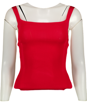 ZARA Red Ribbed Knit Strappy Top UK S