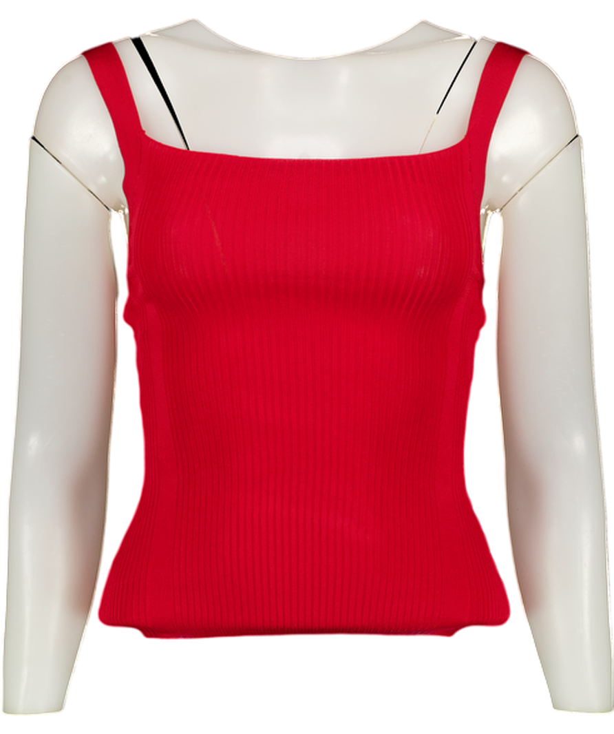 ZARA Red Ribbed Knit Strappy Top UK S