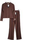 4th & Reckless 2-piece Chocolate Brown Pointelle Top (uk 10) And Trouser (uk 8) Set UK S/M