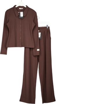 4th & Reckless 2-piece Chocolate Brown Pointelle Top (uk 10) And Trouser (uk 8) Set UK S/M
