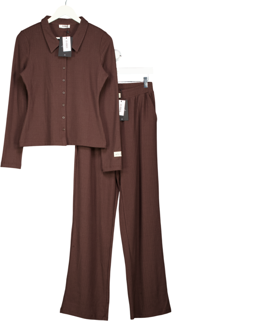 4th & Reckless 2-piece Chocolate Brown Pointelle Top (uk 10) And Trouser (uk 8) Set UK S/M