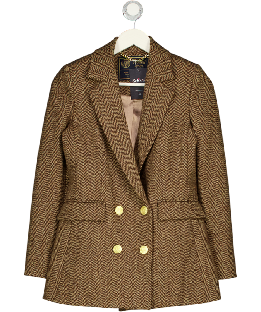 HOLLAND COOPER Double Breasted Blazer - Brown Herringbone UK 6