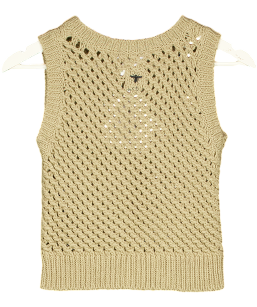 CHRISTIAN DIOR Beige 100% Cashmere Knit Ted Sleeveless Sweater UK 8