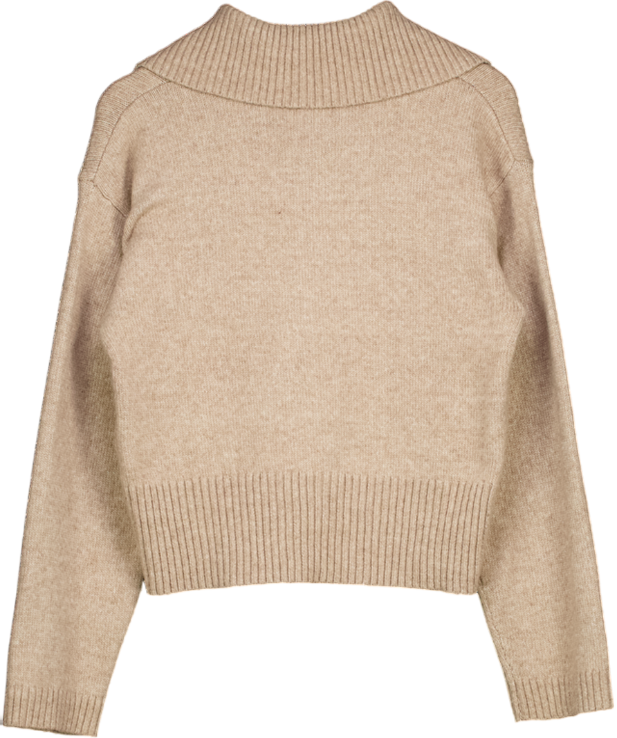 4th & Reckless Eddie Beige Knitted Buttoned Collar Jumper UK 8
