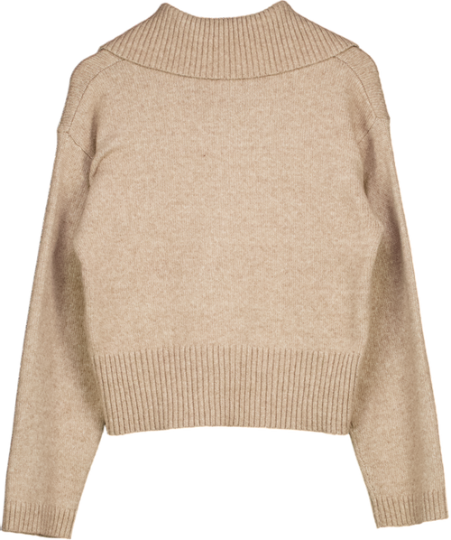 4th & Reckless Eddie Beige Knitted Buttoned Collar Jumper UK 8