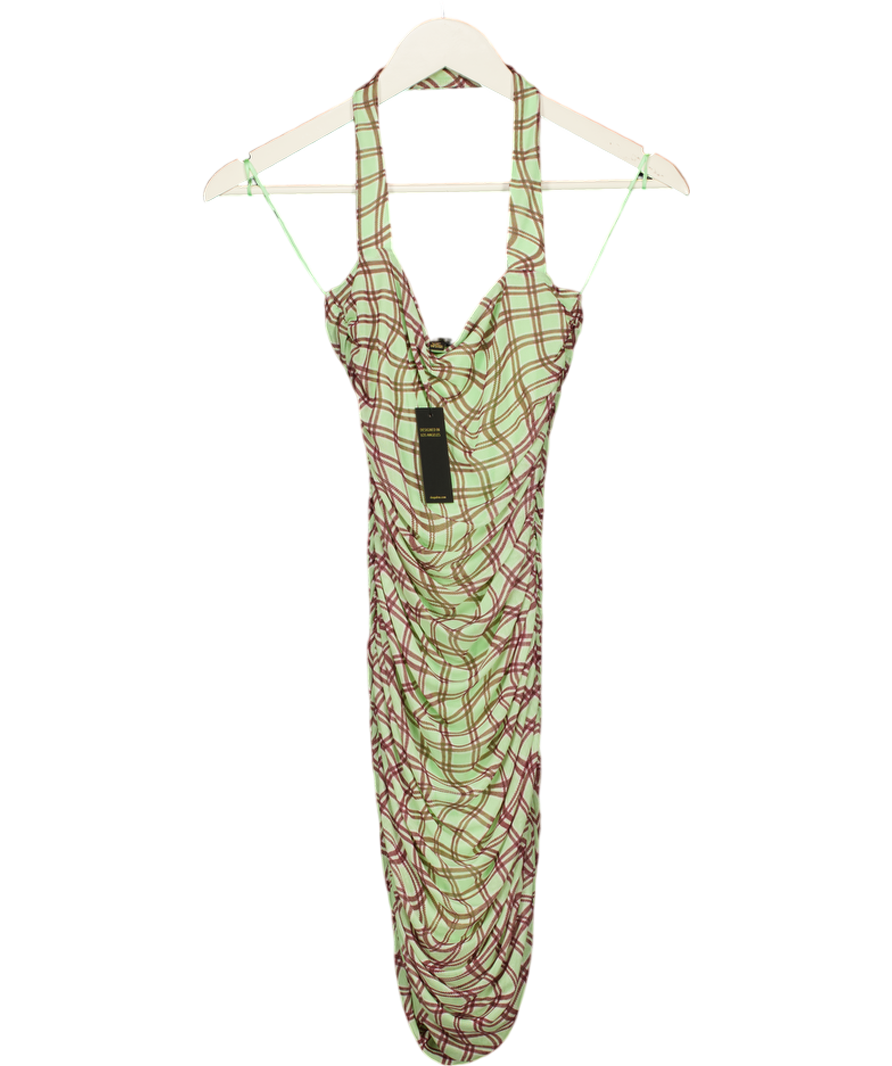 AFRM Green Ruched Halter Mini Dress UK S