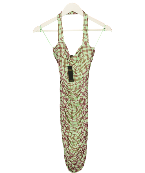 AFRM Green Ruched Halter Mini Dress UK S