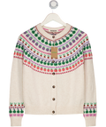 BODEN Cream Edie Fair Isle Fruits Wool Blend Cardigan, UK XS
