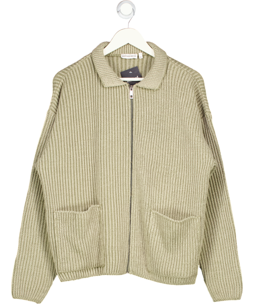 Brothers And Kin Brown Stack Knit Zip Up UK M