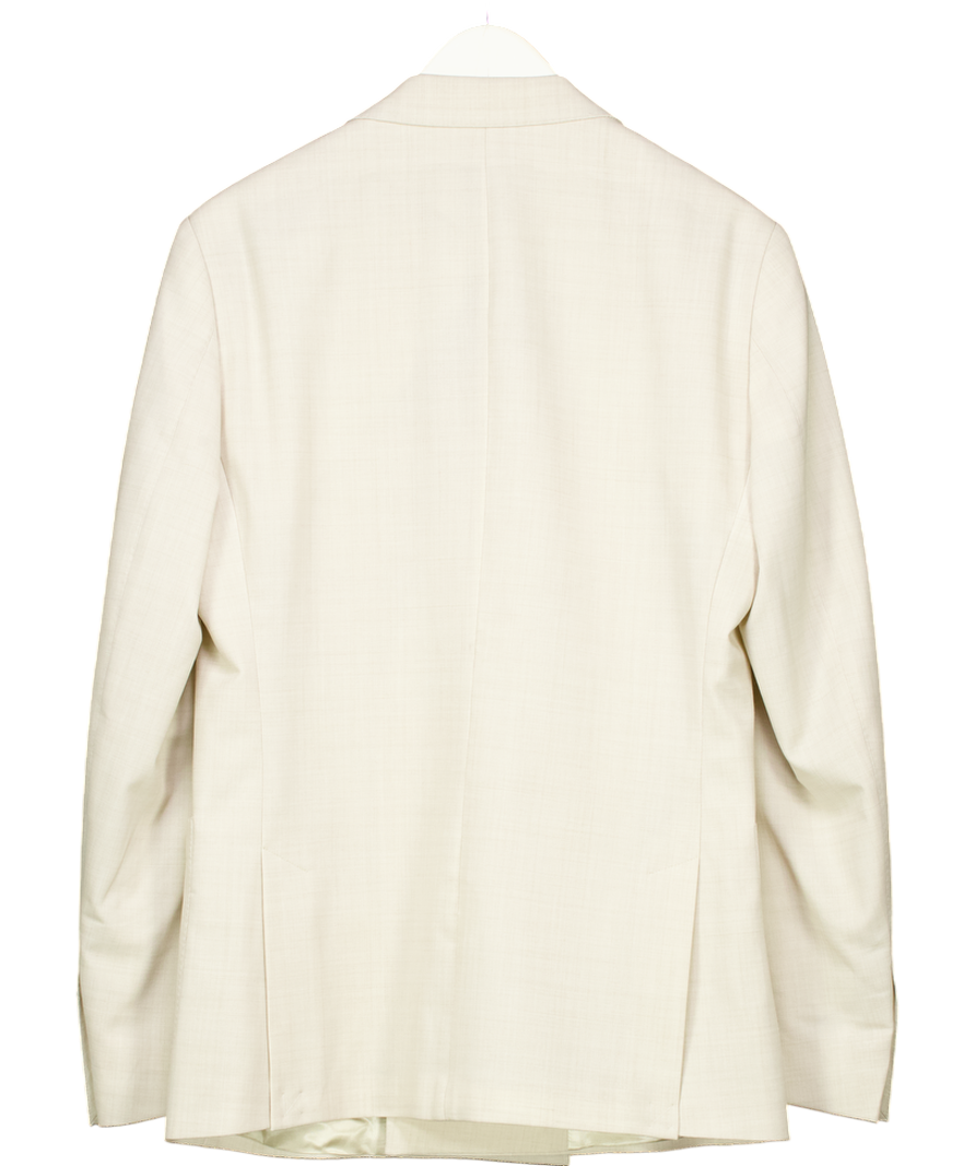 REISS Beige Slim Fit Double Breasted Wool Blend Blazer In Stone UK 38" CHEST