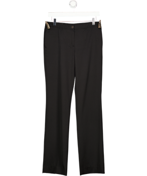 Burberry Black Fine Wool Blend High Waisted Horn Button Detail Straight leg Trousers UK 1010
