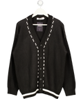 REALTAKAI Black Knitted V-neck Contrast Detail Cardigan Sweater UK M
