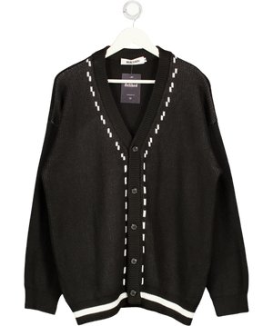 REALTAKAI Black Knitted V-neck Contrast Detail Cardigan Sweater UK M