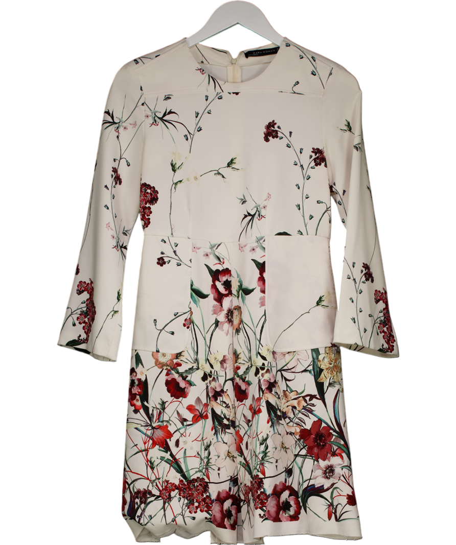 ZARA Cream Multi Floral Print Dress UK S