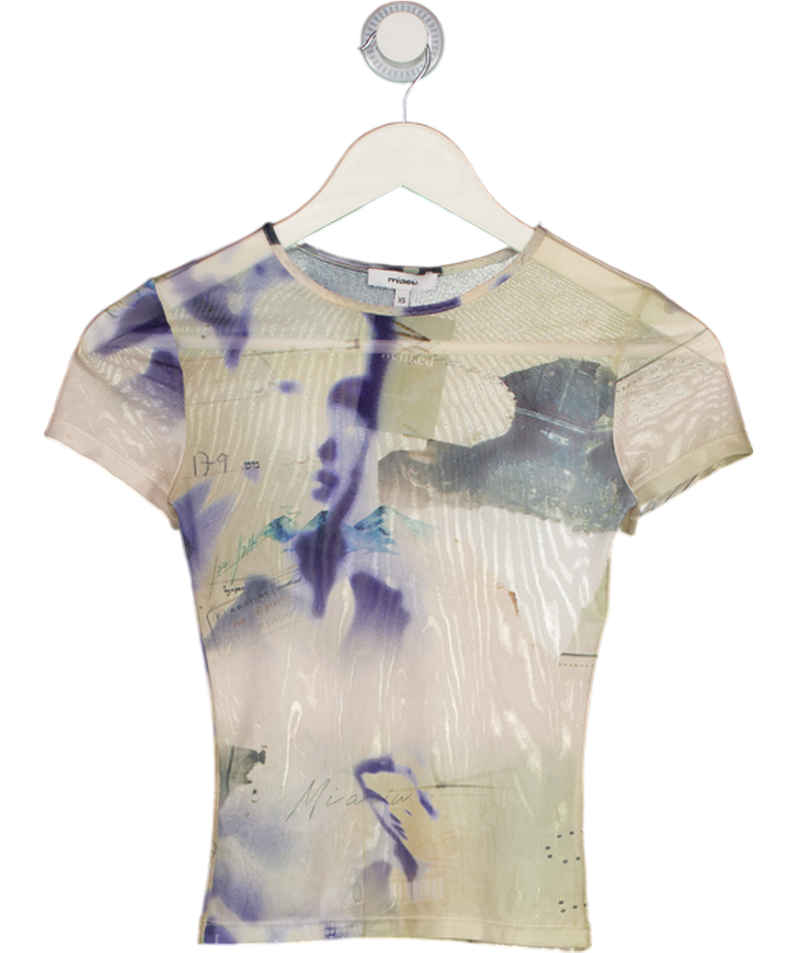 Miaou Beige Printed Mesh T-shirt UK XS