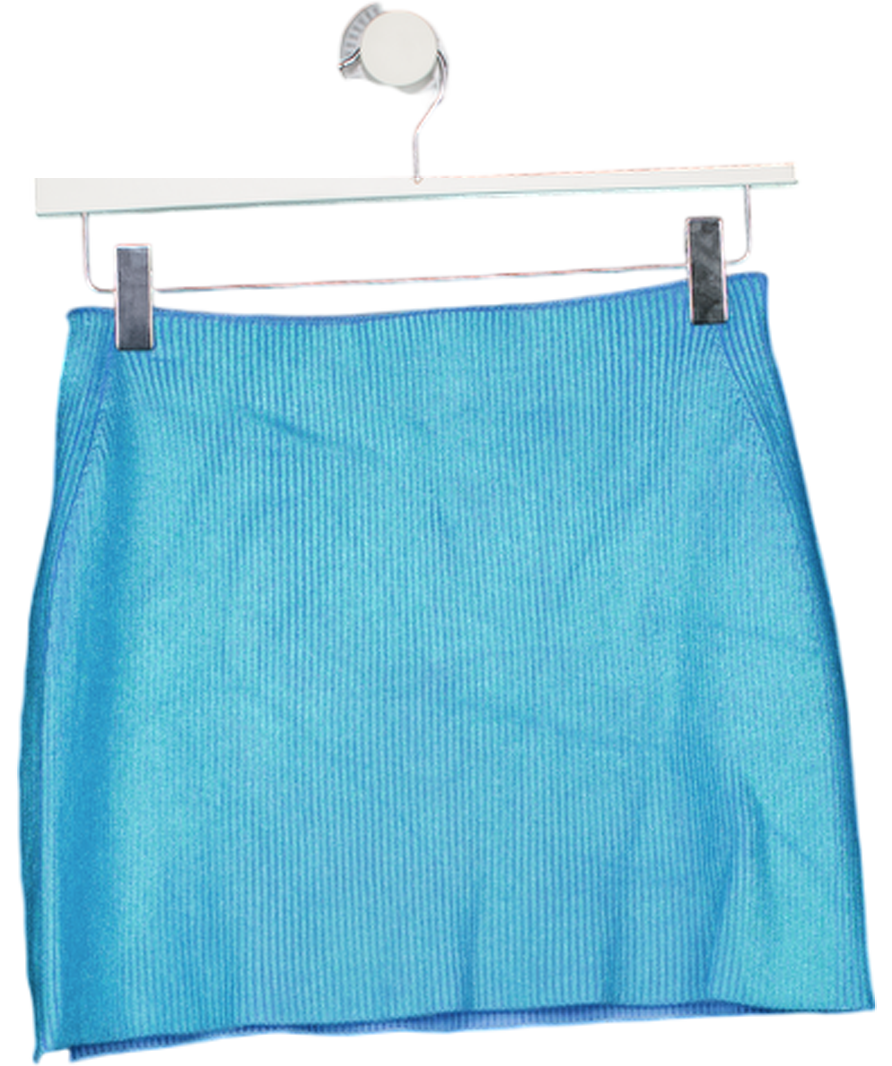 Diesel Blue Metallic Turquoise Knit Mini Skirt With Hook And Eye Detail UK M