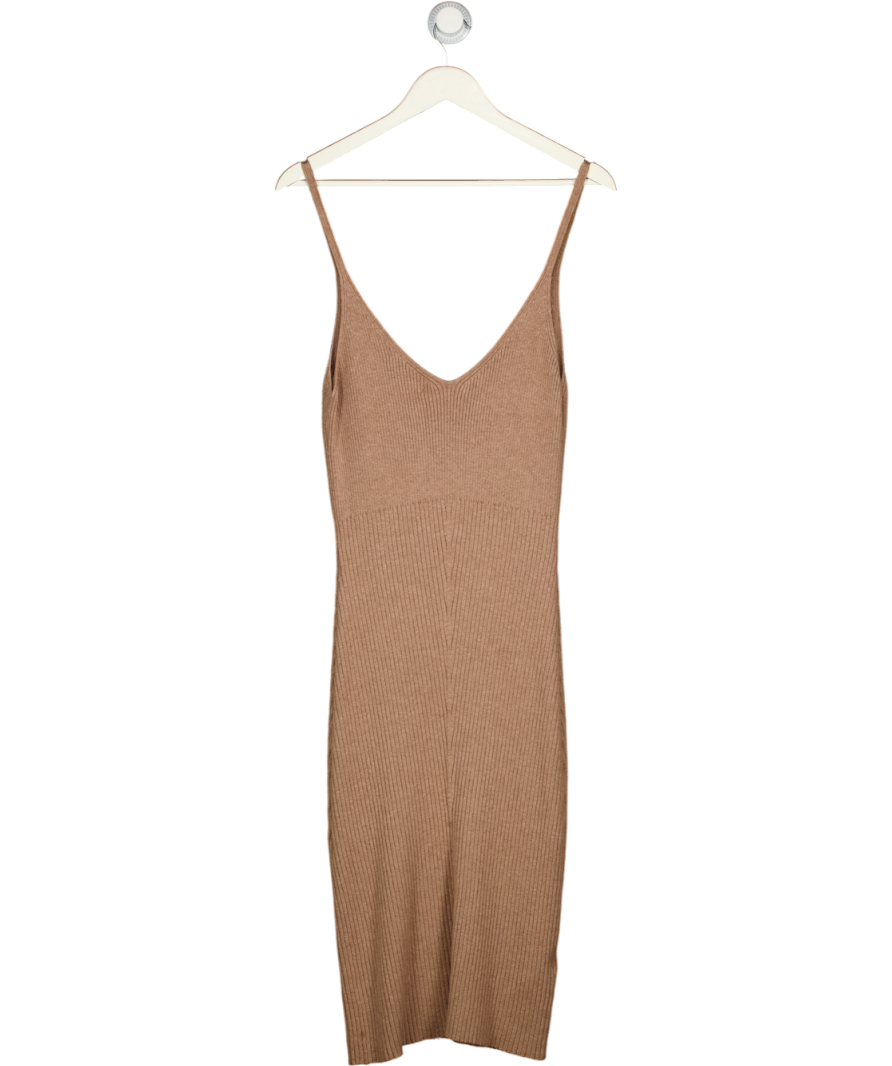 Abercrombie & Fitch Brown Rib Knit V-neck Midi Dress UK M