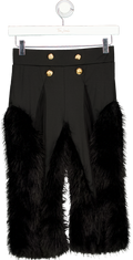 HAUS The Faun Black Fur Trim Capri Pants With Mesh Panels UK S