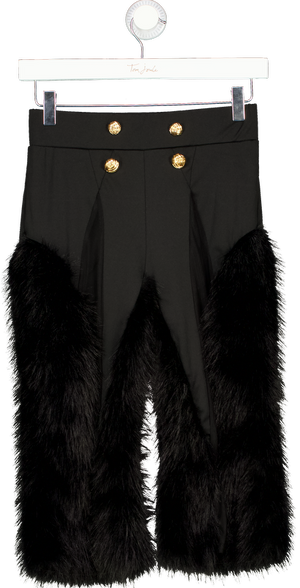 HAUS The Faun Black Fur Trim Capri Pants With Mesh Panels UK S