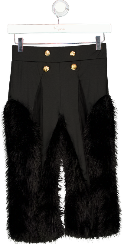 HAUS The Faun Black Fur Trim Capri Pants With Mesh Panels UK S