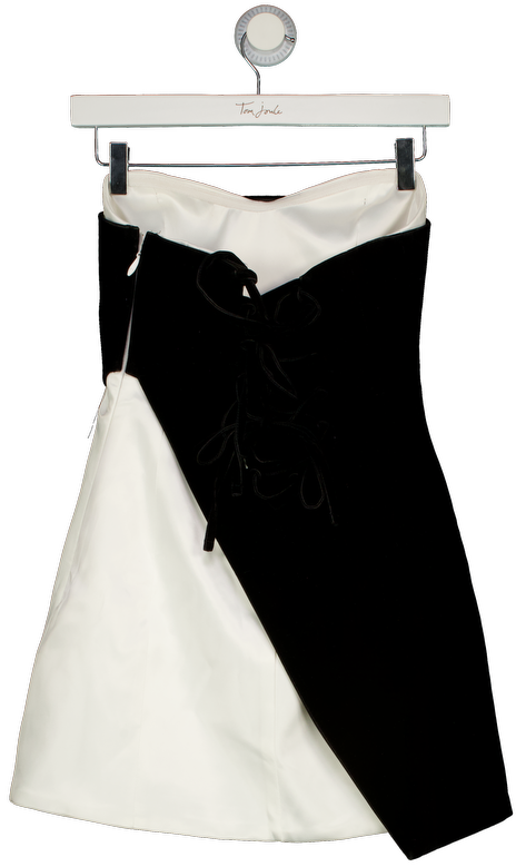 MURCI Perla Black Velvet Contrast Bardot Sweetheart Mini Dress UK 8