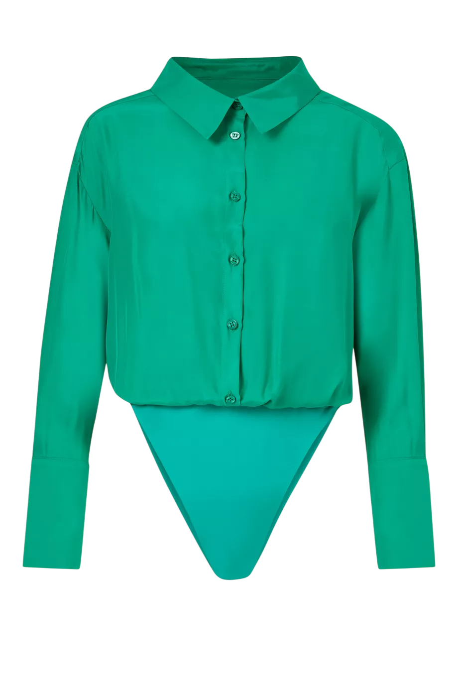 GAUGE81 Green 100% Silk Shirt Bodysuit With Built In Camisole UK L