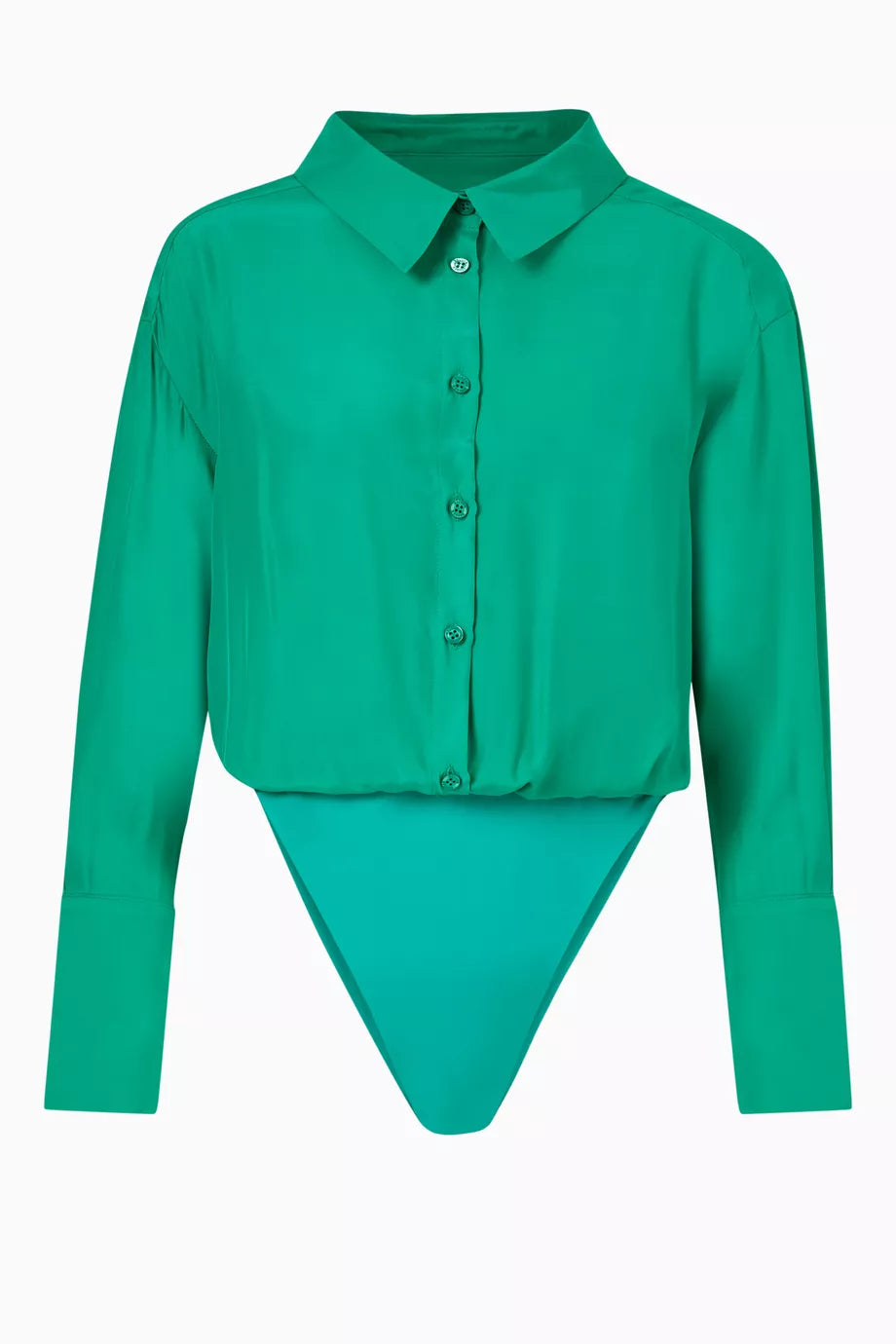 GAUGE81 Green 100% Silk Shirt Bodysuit With Built In Camisole UK S