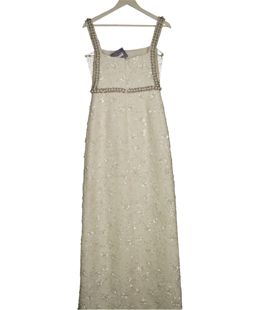 HORTONS ENGLAD Cream Pearl Embellished Boucle Fleur Ivory Gown UK 10