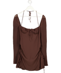 HOUSE OF CB Brown Baby Chocolate Chiffon Cutout Halter Mini Dress UK S