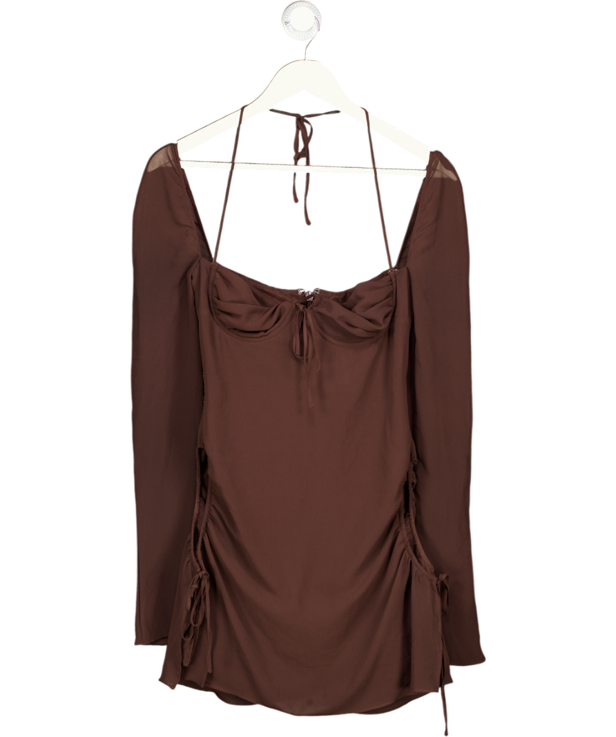 HOUSE OF CB Brown Baby Chocolate Chiffon Cutout Halter Mini Dress UK S