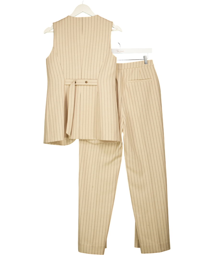 MINT VELVET 2-piece Beige Pinstripe Button Front Waistcoat Top &  Trouser Set UK 10