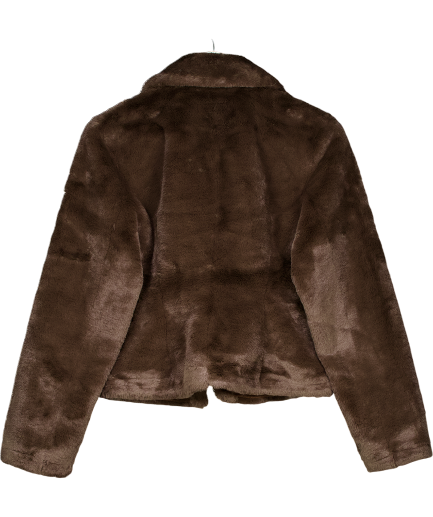 NA-KD Brown X Jourdan Sloane Short Faux Fur Buttoned Jacket UK 8