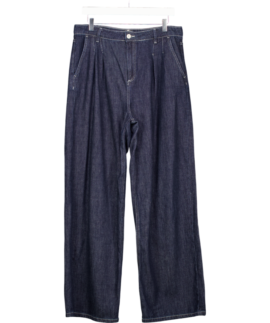 French Connection Dark Blue Pleated Wide Leg Jeans UK 12